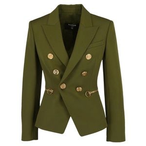 NWT Balmain Zip Detail Double Breasted Wool Grain De Poudre Jacket 4 US/36 FR